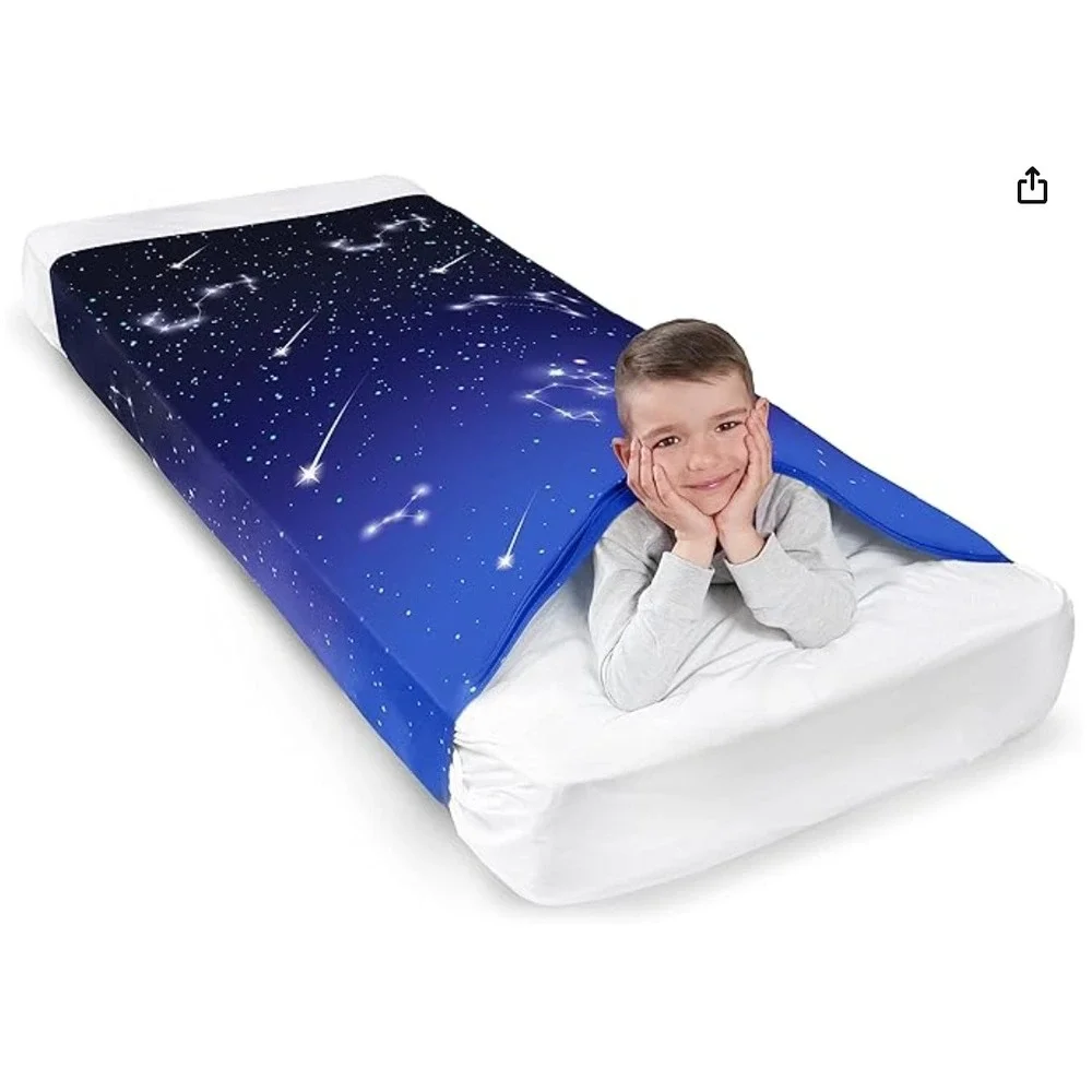 Sensory Compression Sheet‎ Twin Sz Bed Galaxy Star Print Blue Black Tunnel